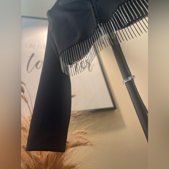 Zara Rhinestone Shiny Black Mini Blazer Jacket Top - Picture 6 of 11